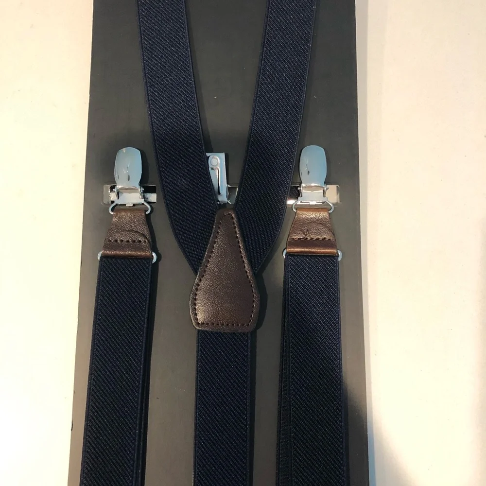 Navy Men’s Suspenders with Leather Trim NWT - Picture 2 of 3